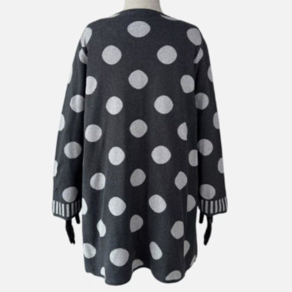 Gudrun Sjoden Long Cardigan Gray White Button Polka Dot - Picture 2 of 3